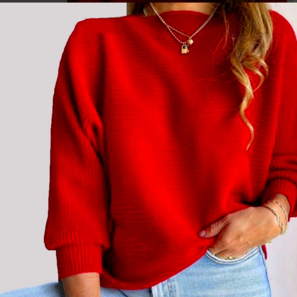 SOLD! Pink rose rib red sweater size S